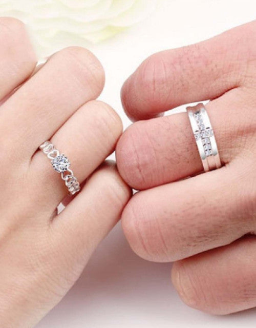 Stainless Steel Silver Plated Zirconia Studded Couple Rings