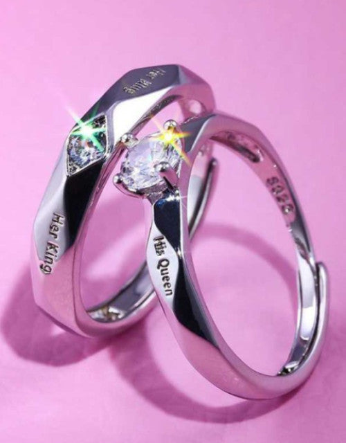 Uniqon Silver Color Stainless Steel Crystal Nug Diamond Stone Romantic Couple Finger Rings
